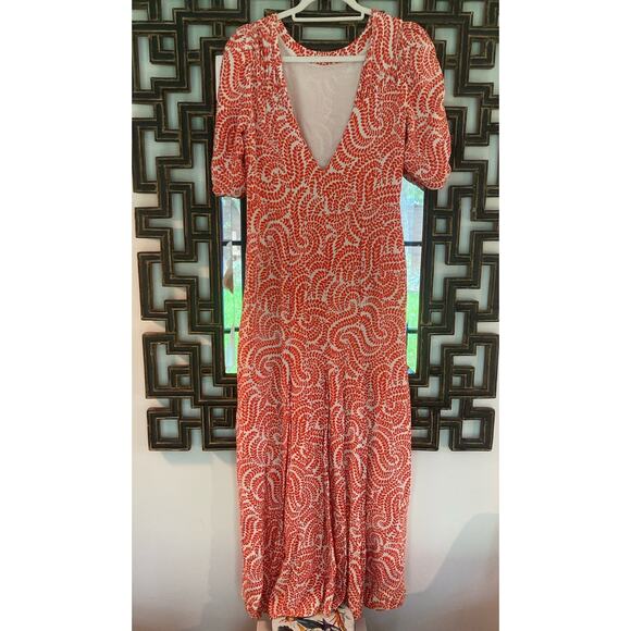 Dries Van Noten SS16 Mermaid Cut Dress ~ Coral & White Print~ Size 38 - Picture 3 of 14